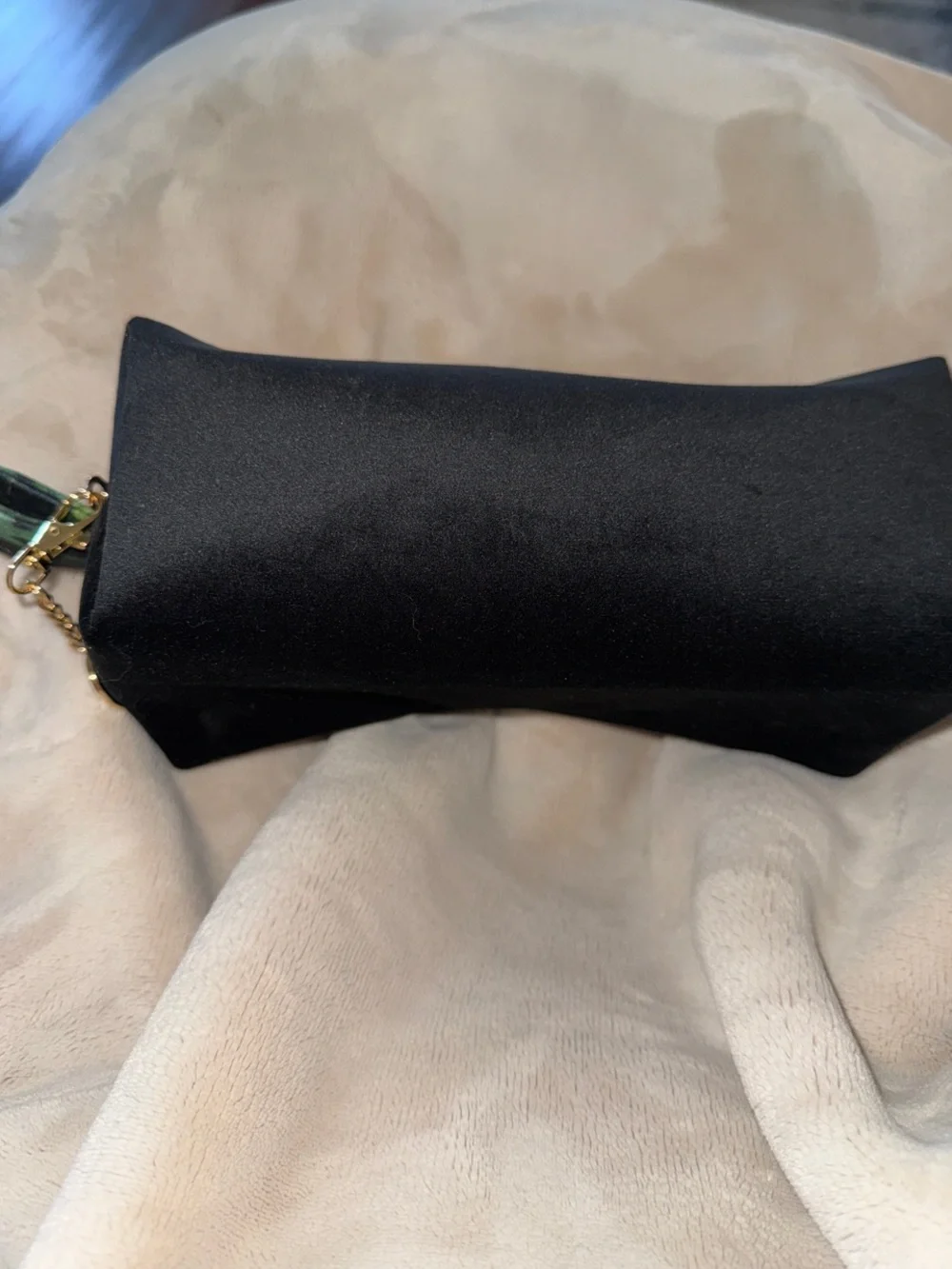 Makeup Junkie Bobby Black Velvet Cosmetic Pouch with Gold Hardware